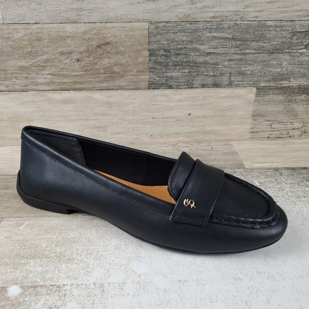 Franco Sarto Faris Womens Flat Loafers Sz 9.5 M Black Leather Slip On Round Toe